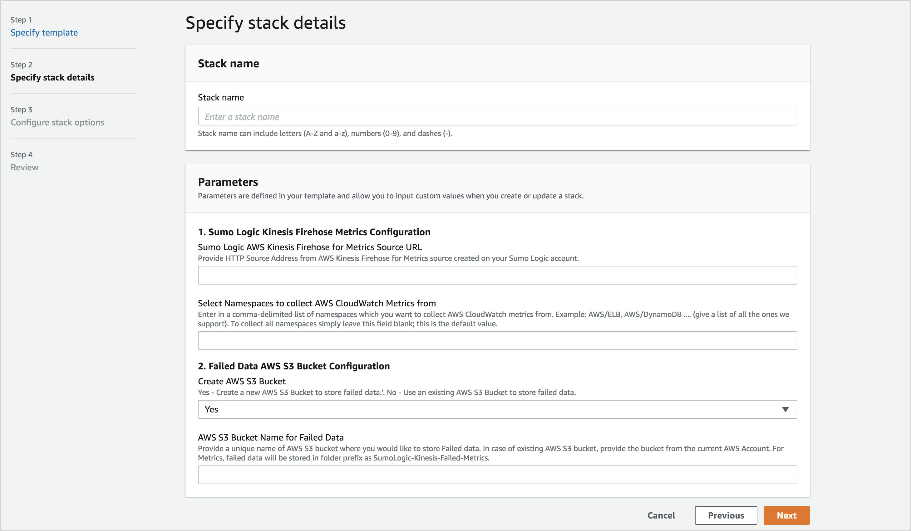 Specify stack details