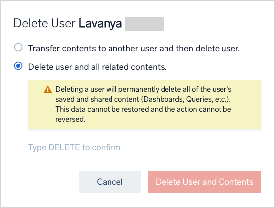 Delete dialog with delete option selected