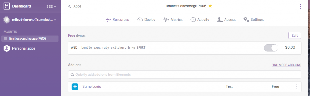 Heroku add-on for Sumo Logic