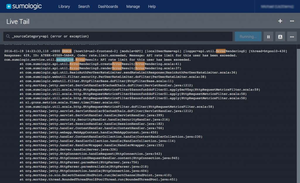 Keyword Highlighting Sumo Logic Live Tail