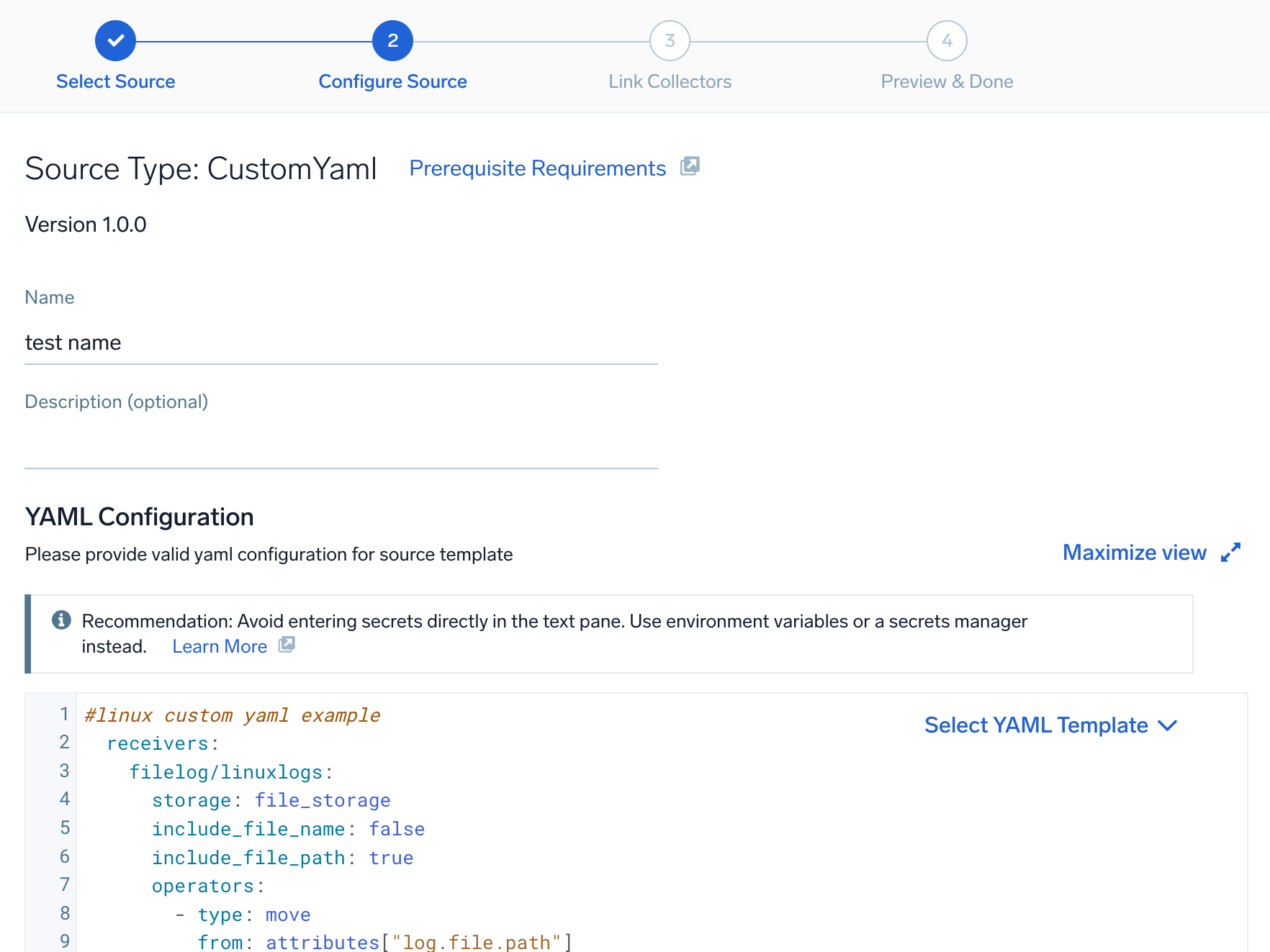 YAML configure source 1