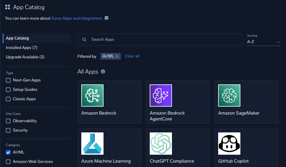 Balance AI innovation and governance with Sumo Logic AI and ML apps 8 app catalog