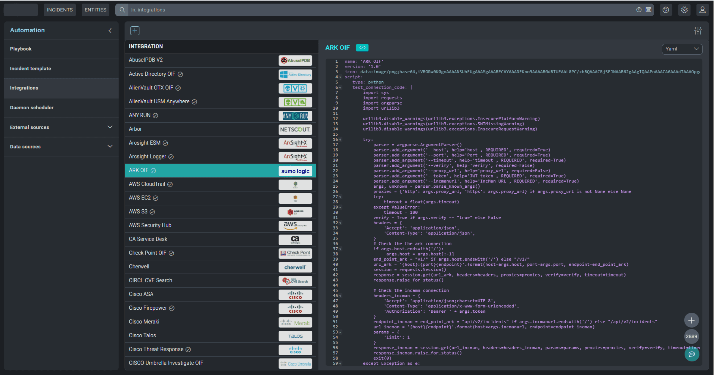 Soar integration 2 dashboard Integration Editor Screen 1