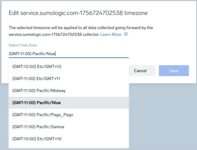 dashboard OTEL Remotely update collector time zone Platform