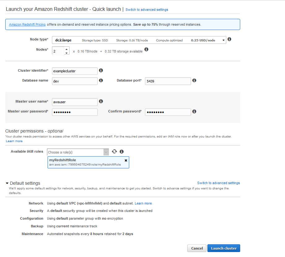 Amazon Redshift 1 dashboard amazon redshift